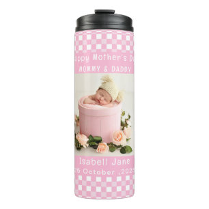 Love Mom Simple Elegant girly White & pink photo Thermal Tumbler