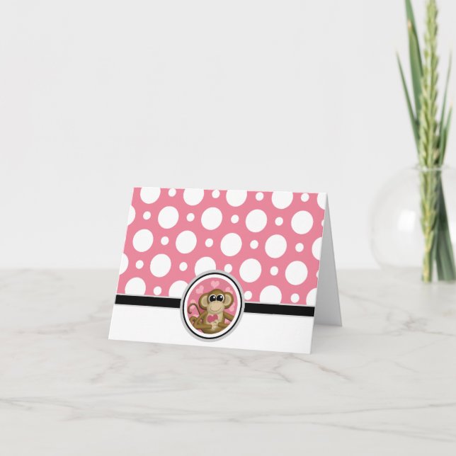 Love Monkey custom Pink Polka Dot Card (Front)