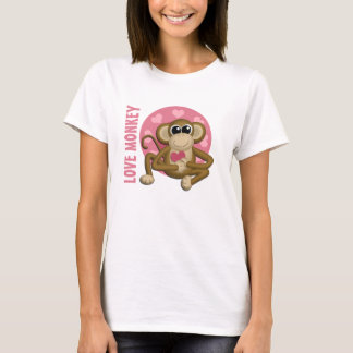Love Monkey - Cute Monkey with Pink Hearts T-Shirt