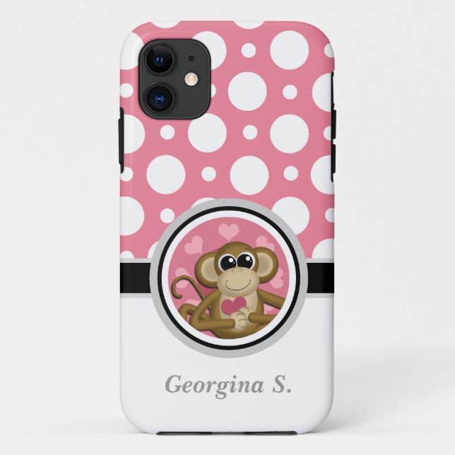 Love Monkey Pink & White Polka Dot iPhone 5 Case (Back)