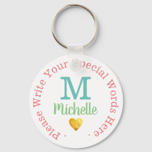 love monogram for her with custom text white keychain