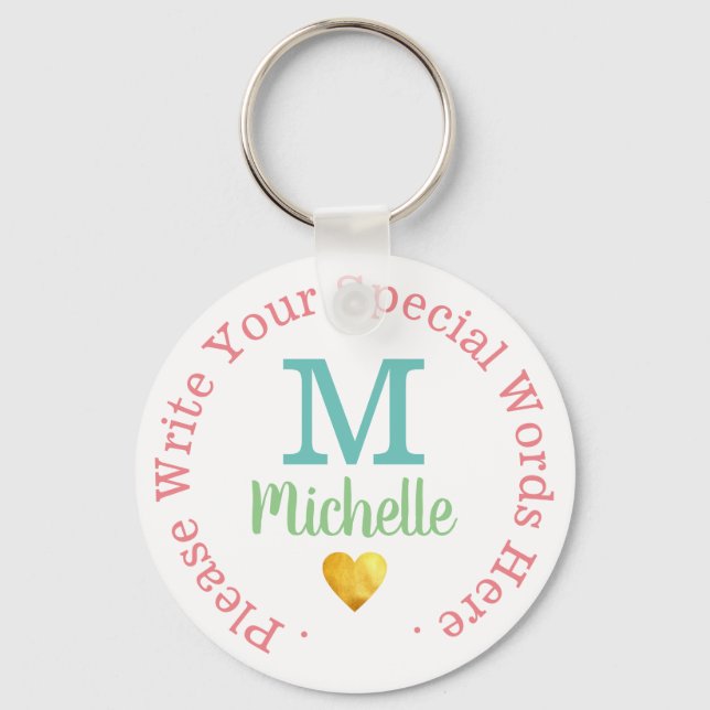love monogram for her with custom text white keychain (Front)