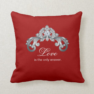 Love Monogram Wedding Silver Black White Throw Pillow