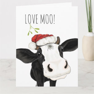 Love Moo Christmas Cow Carte de vacances pliée