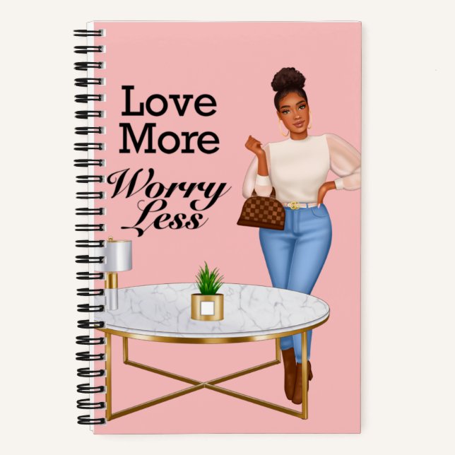 Love More Worry Less Journal/Notebook Pink Notebook (Front)