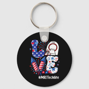Love Mri Tech Life Usa Flag Fireworks 4th Of July  Keychain