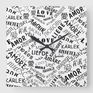 LOVE - Multi Language - Customizable International Square Wall Clock