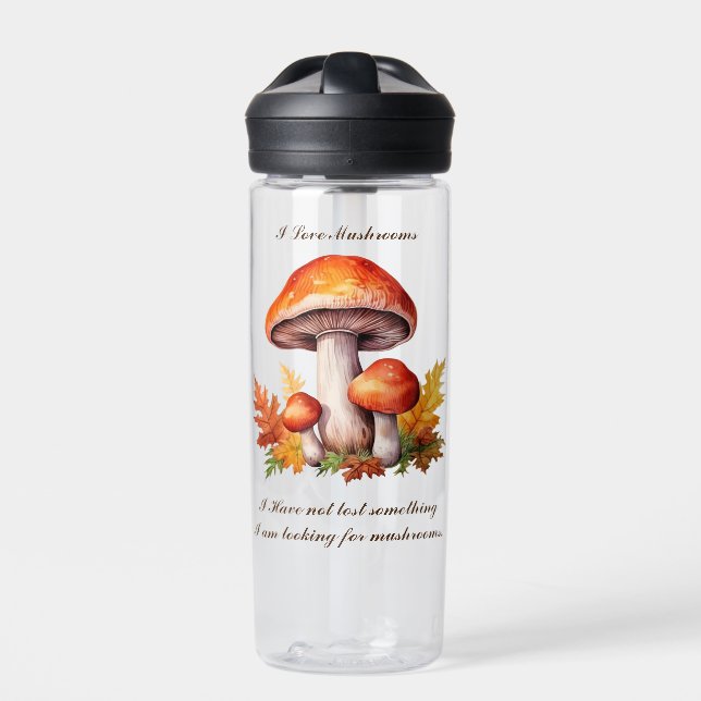 love mushrooms  water bottle (Front)