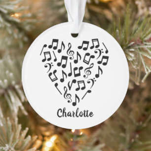 Love Music Black Music Notes Heart Name Ornament