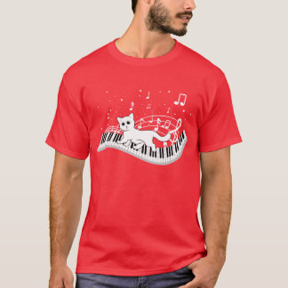 Love Music Cat Playing On Piano Musical Musician v T-Shirt