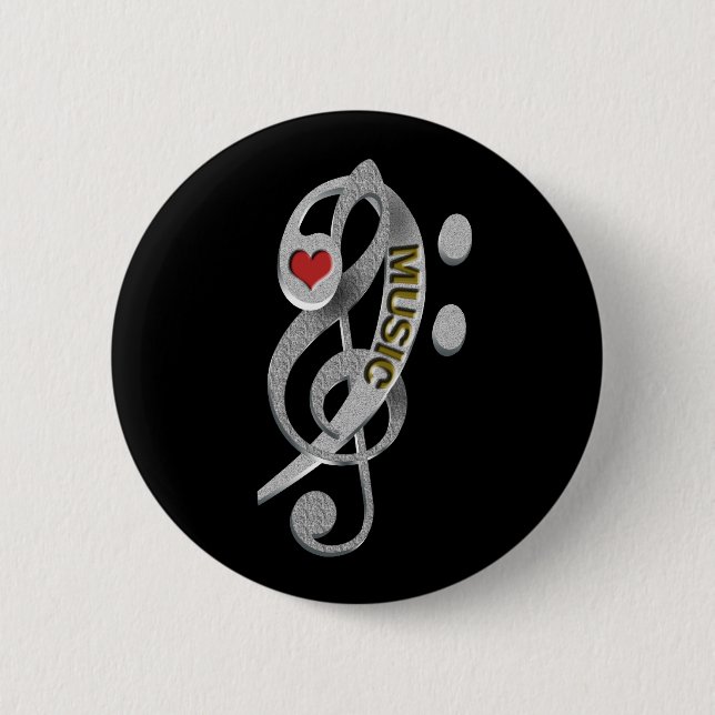 Love Music Clef Sculpture 2 Inch Round Button (Front)