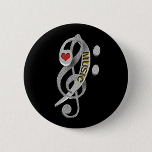 Love Music Clef Sculpture 2 Inch Round Button