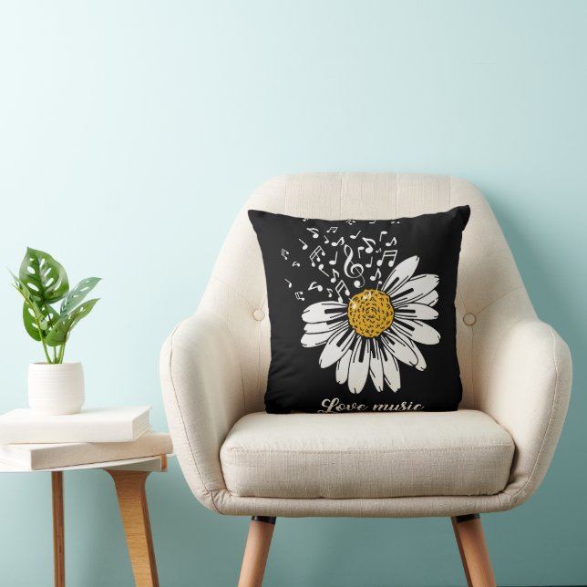 Love Music Daisy Flower Throw Pillow (Chair)