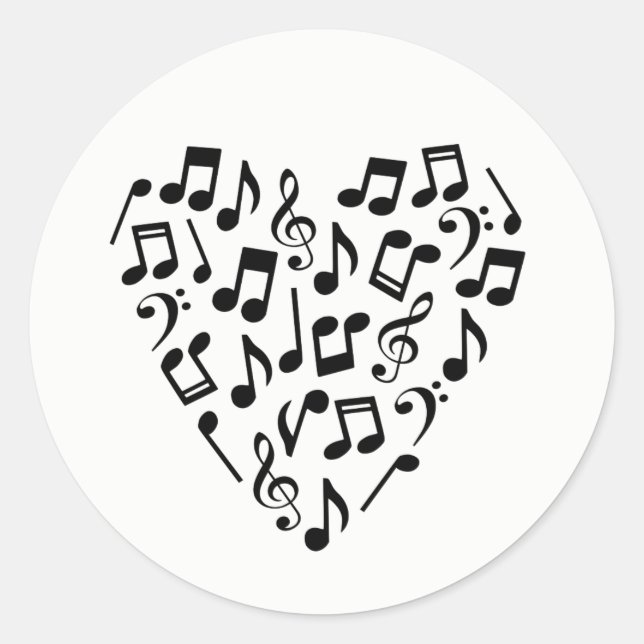 Love Music Heart of Music Notes Classic Round Sticker (Front)