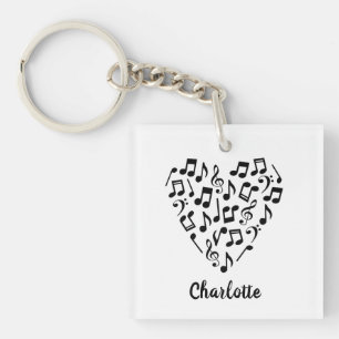 Love Music Heart of Music Notes with Name Keychain