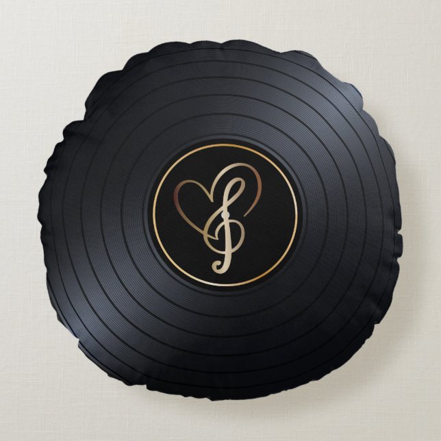 Love Music Notes Vinyl Record Round Pillow (Front)