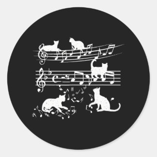 Love Music Piano Cat Playing On Musical Notes Classic Round Sticker