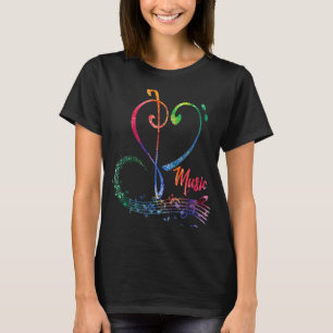 Love Music Treble and Bass Clef Heart T-Shirt