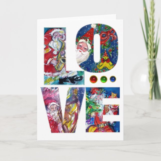 LOVE MUSICAL XMAS PARTY,SANTA  WITH CHRISTMAS TREE HOLIDAY CARD (Front)