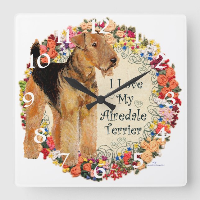 Love My Airedale Square Wall Clock (Front)
