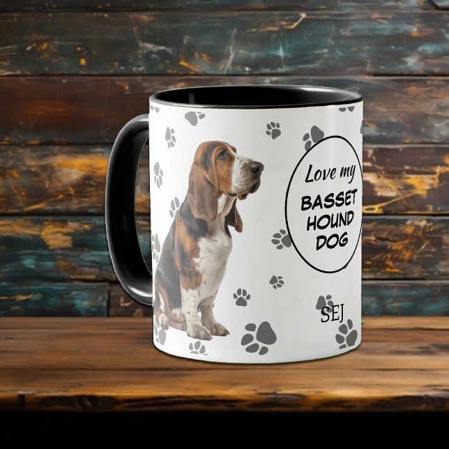 Love My Basset Hound Dog Pawprint Pattern Mug (Creator Uploaded)