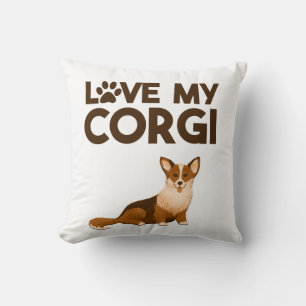 LOVE MY CORGI with Dog Illustration Throw Pillow