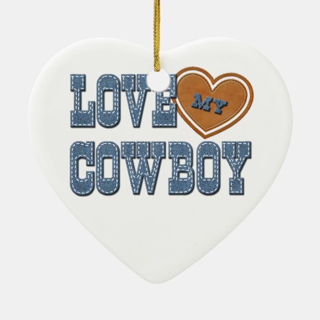 Love My Cowboy Ceramic Ornament (Back)
