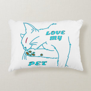 LOVE MY CUTE AQUA PET CAT ACCENT PILLOW