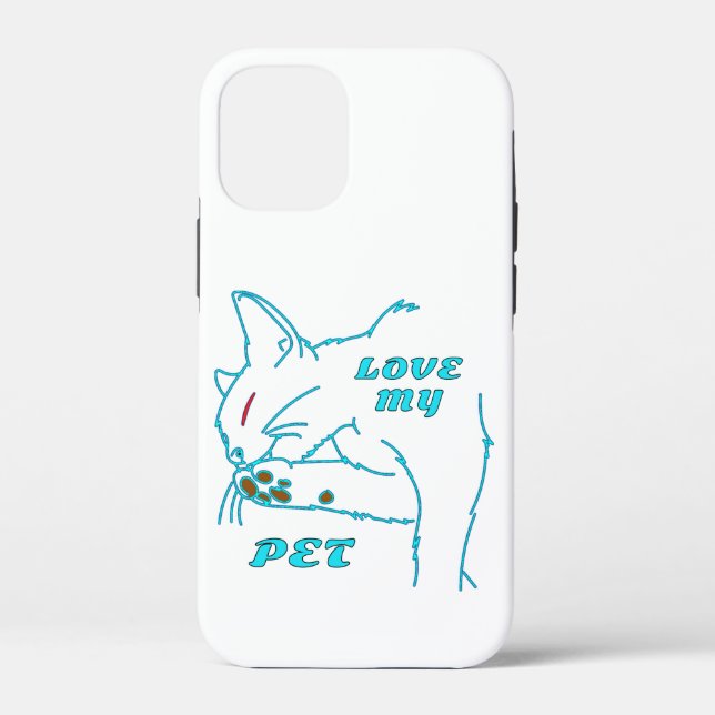 LOVE MY CUTE AQUA PET CAT Case-Mate iPhone CASE (Back)