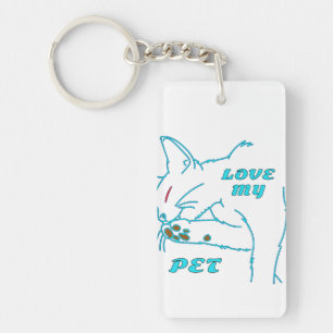 LOVE MY CUTE AQUA PET CAT KEYCHAIN