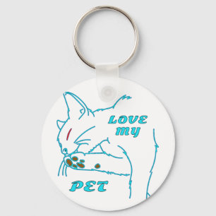 LOVE MY CUTE AQUA PET CAT KEYCHAIN