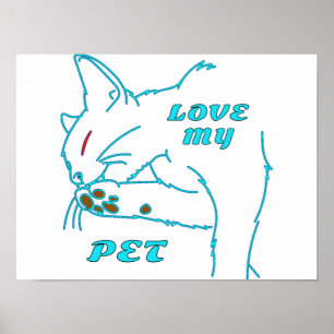 LOVE MY CUTE AQUA PET CAT POSTER