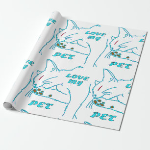 LOVE MY CUTE AQUA PET CAT WRAPPING PAPER