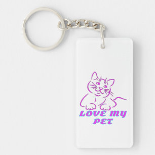 LOVE MY CUTE PINK PET CAT KEYCHAIN