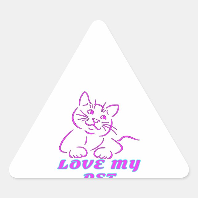 LOVE MY CUTE PINK PET CAT TRIANGLE STICKER (Front)