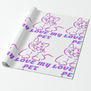 LOVE MY CUTE PINK PET CAT WRAPPING PAPER