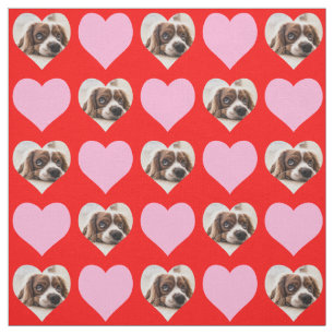 Love My Dog Pet Photo Template Cute Hearts Fabric