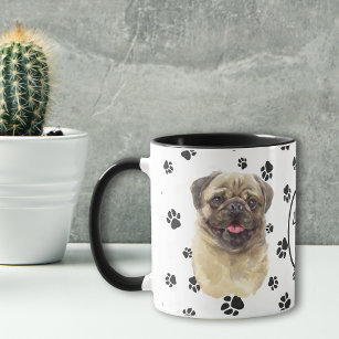 Love My Fawn Pug Dog Pawprint Mug