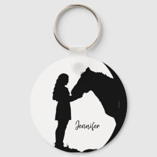 Love my Horse Silhouette Girl Horses Keychain