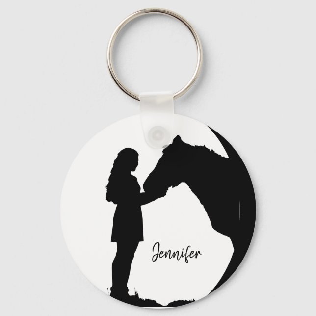 Love my Horse Silhouette Girl Horses Keychain (Front)