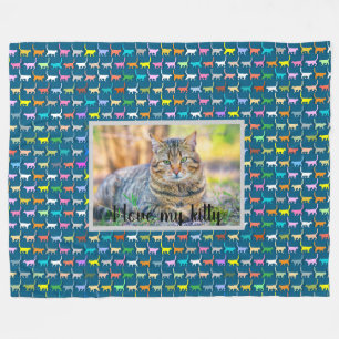 Love My Kitty Your Cat Photo Print Teal Fleece Blanket