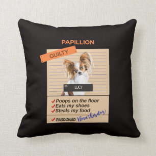 Love My Papillion Despite Bad Habits Funny        Throw Pillow