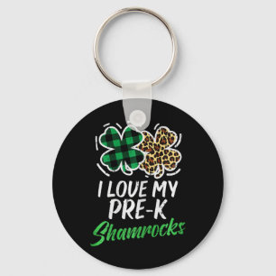 Love My Pre-k Shamrocks Leopard St Patricks Day Te Keychain