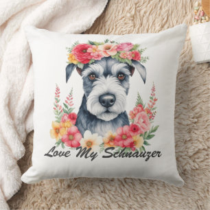 Love My Schnauzer Flowers PRYPW Throw Pillow