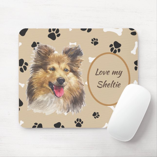 Love My Shetland Sheepdog Pawprint Mouse Pad (With Mouse)