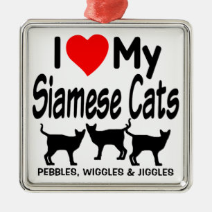 Love My Three Siamese Cats Metal Ornament