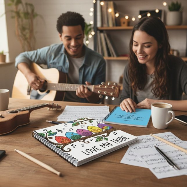 Love My Tribe Personalized Spiral Notebook (Let someone special know how much you love them with this, "Love my tribe" singing birds notebook! )