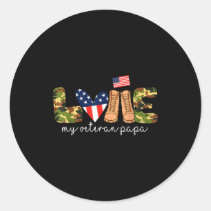 Love My Veteran Papa Proud Military Grandpa Usa Fl Classic Round Sticker