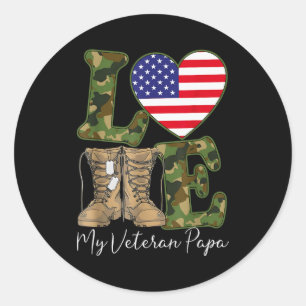 Love My Veteran Papa Proud Military Grandpa Usa Fl Classic Round Sticker
