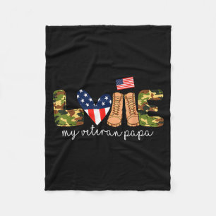 Love My Veteran Papa Proud Military Grandpa Usa Fl Fleece Blanket